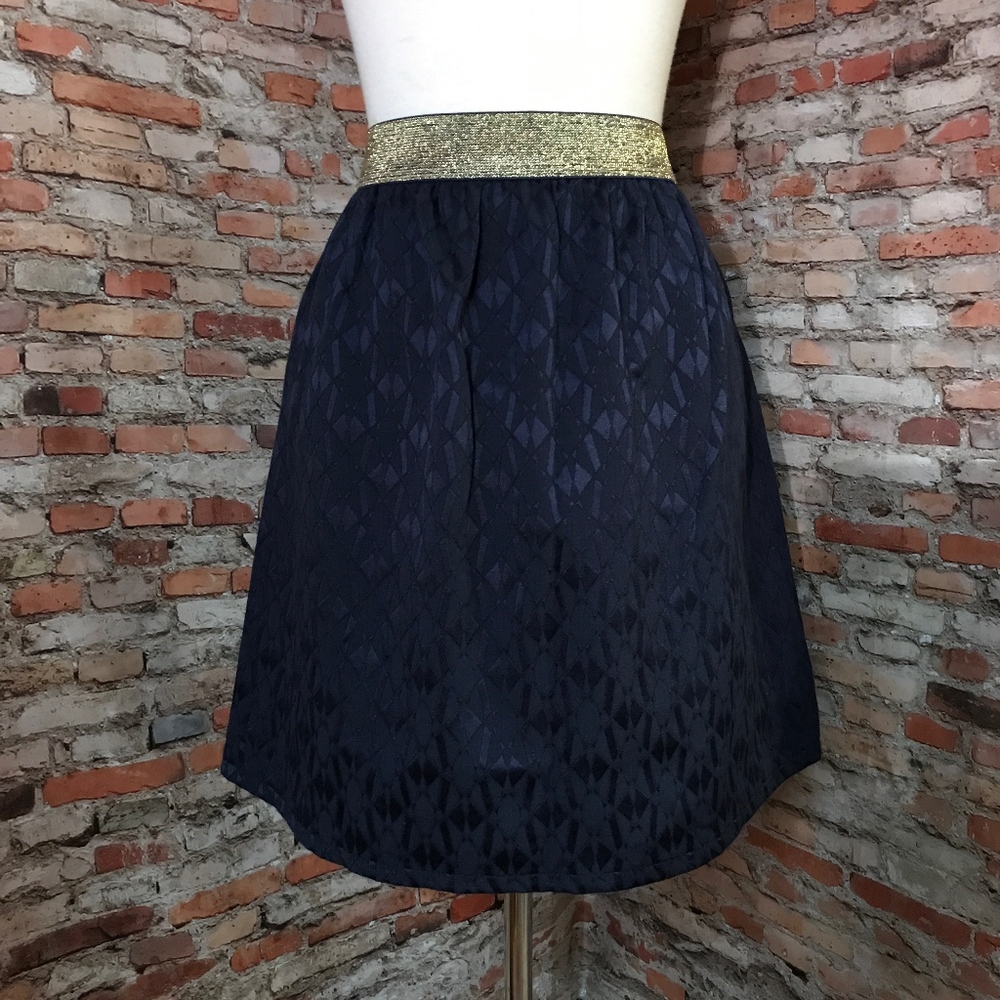 NAVY BROCADE ALINE SKIRT
